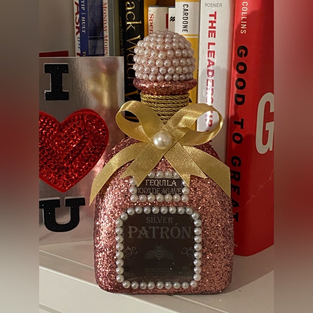 Handcrafted Glittered Patron Tequila bottle-Rose Gold